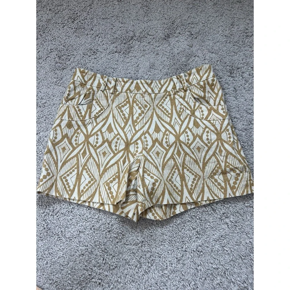 Anthropologie Elevenses Women's Tiled Tide Shorts‎ Golden Mustard Geometric Sz 2